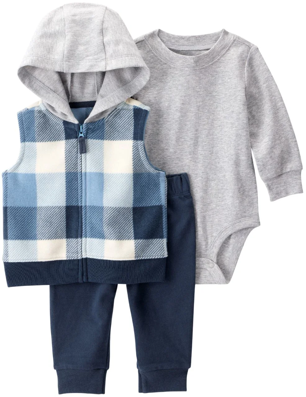 Carter's Set 3 piese Plaid - vesta cu gluga, pantaloni si body foto