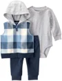 Carter's Set 3 piese Plaid - vesta cu gluga, pantaloni si body foto