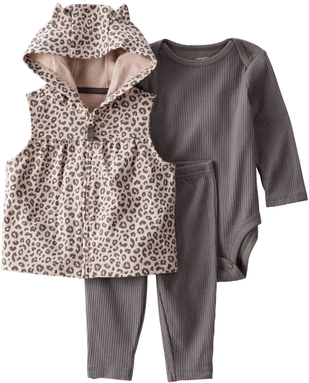 image for Carter's Set 3 piese Solid Charcoal Cheetah - vesta cu gluga, pantaloni, body foto