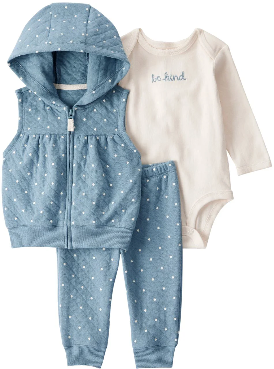 image for Carter’s Комплект 3 в 1 Blue Quilted Mini Dot - жилет с капюшоном, штаны и боди foto