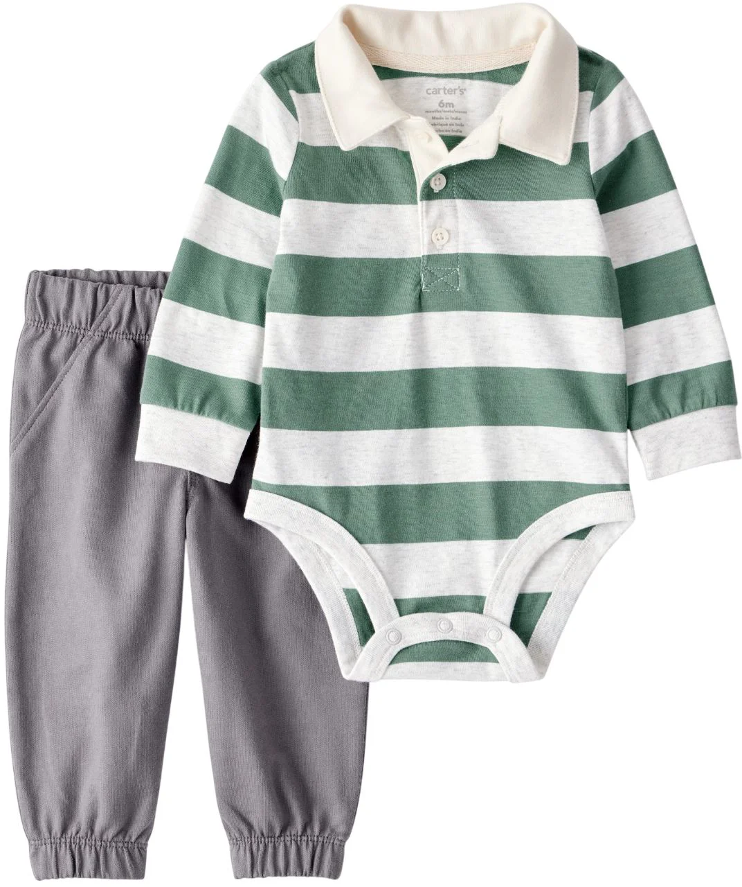 image for Carter's Set 2 piese Green Rugby Stripe - pantaloni si body foto