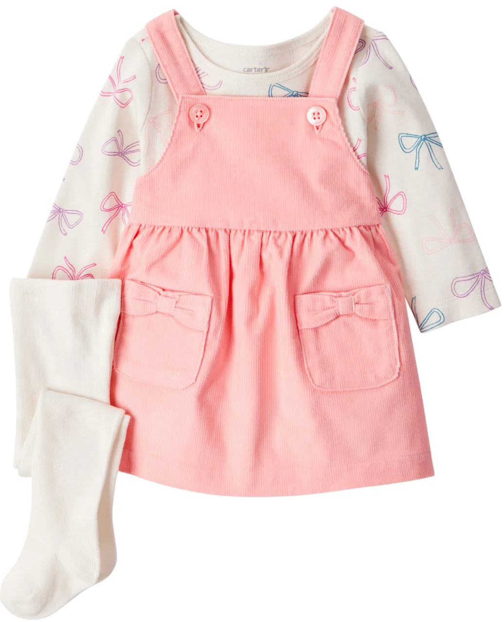 image for Carter's Комплект 3 в 1 Pink Corduroy Bow - блузка, платье и колготки foto