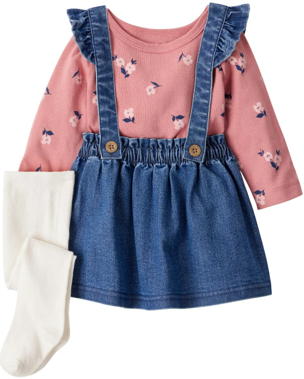 Carter's Комплект 3 в 1 Chambray Floral - блузка, сарафан и колготки foto