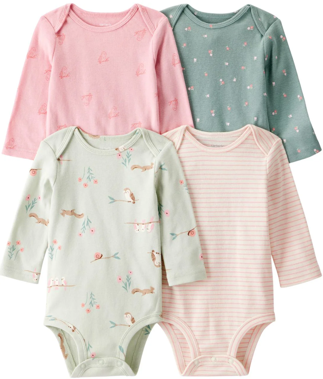 image for Carter's Set 4 body cu maneca lunga Owl Stripe Floral foto