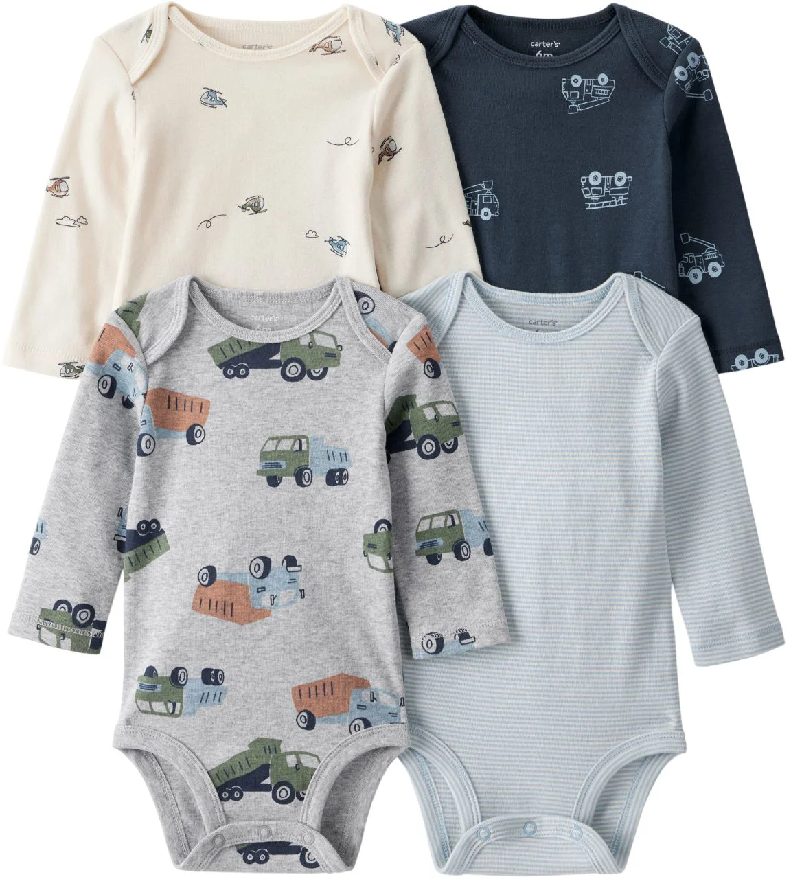 image for Carter's Set 4 body cu maneca lunga Construction Stripe foto