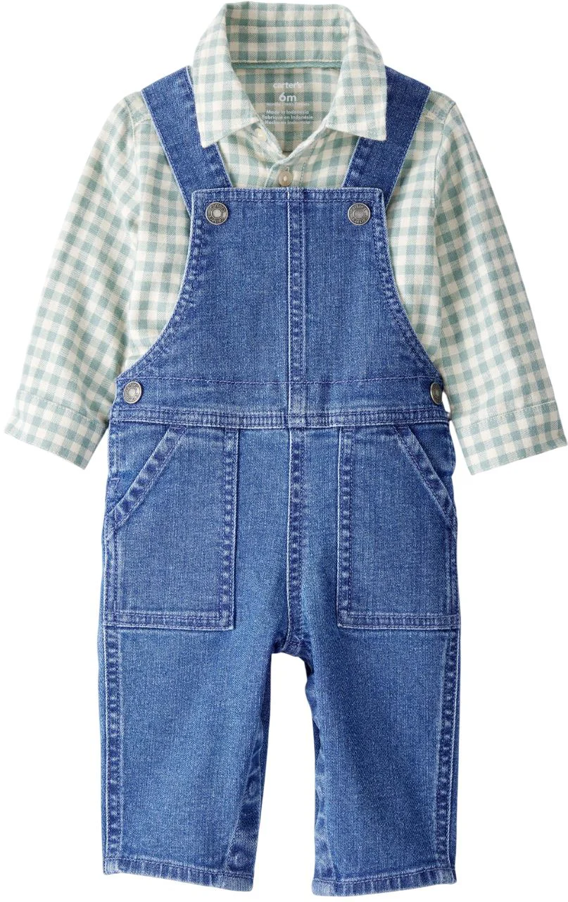 Carter's Set 2 piese Knit Denim Flannel - camasa si salopeta din denim foto