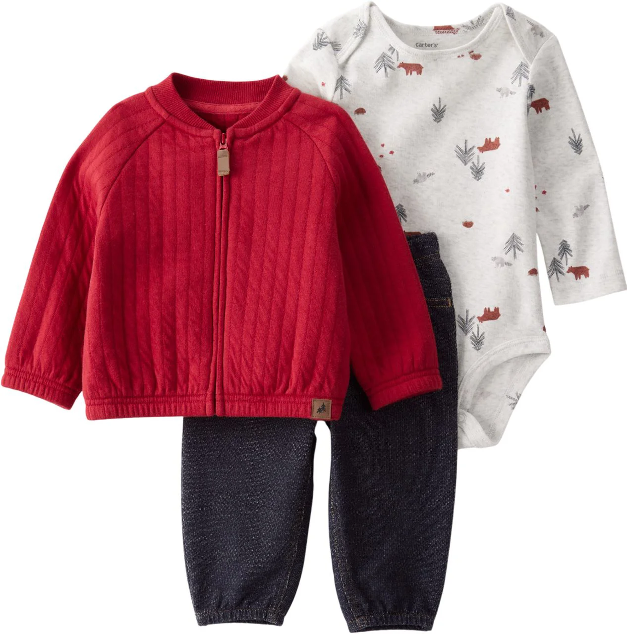 image for Carter's Set 3 piese Red Sweater - cardigan cu fermoar, pantaloni si body foto