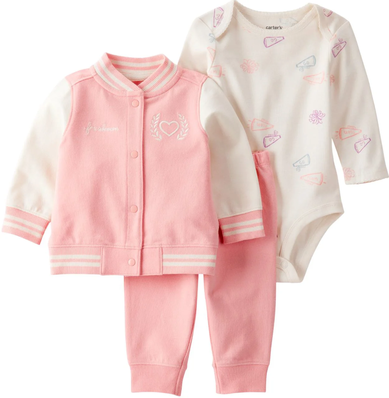 image for Carter's Set 3 piese Pink Varsity Solid - jacheta cu maneca lunga, pantaloni si body foto