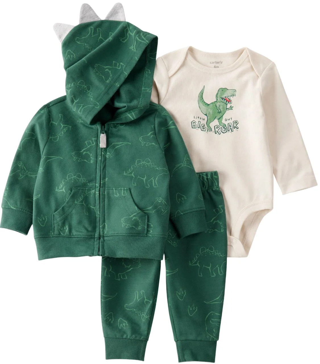 image for Carter's Set 3 piese Green Dino - vesta cu gluga, pantaloni asortati si body foto