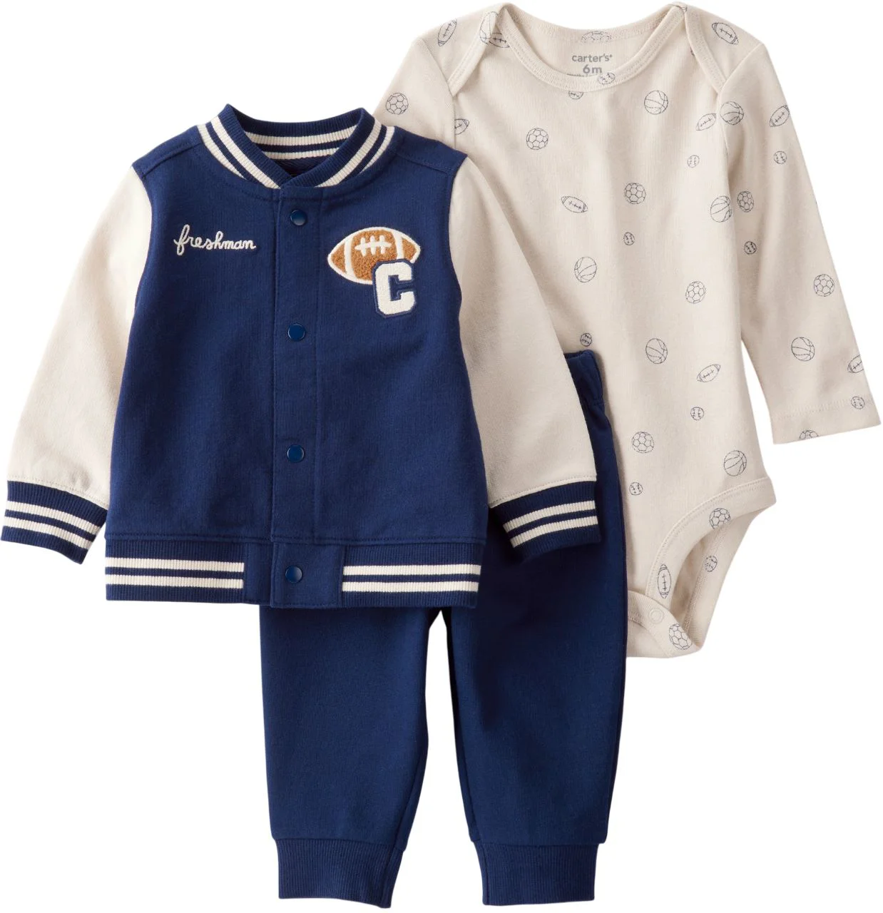 Carter's Set 3 piese Navy Varsity - jacheta cu maneca lunga, pantaloni si body foto