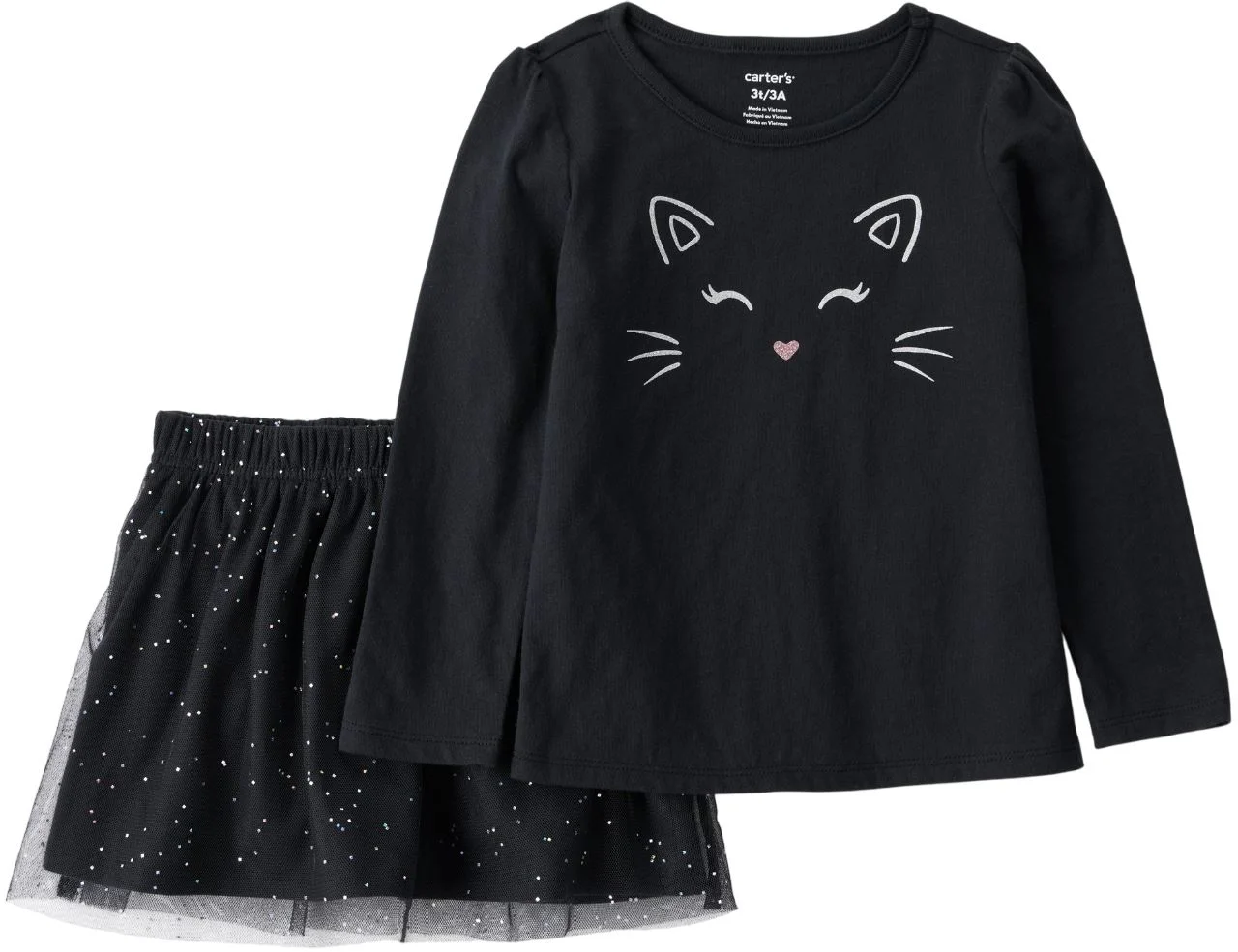 image for Carter's Set 2 piese Black Halloween Cat - bluza si fustita foto