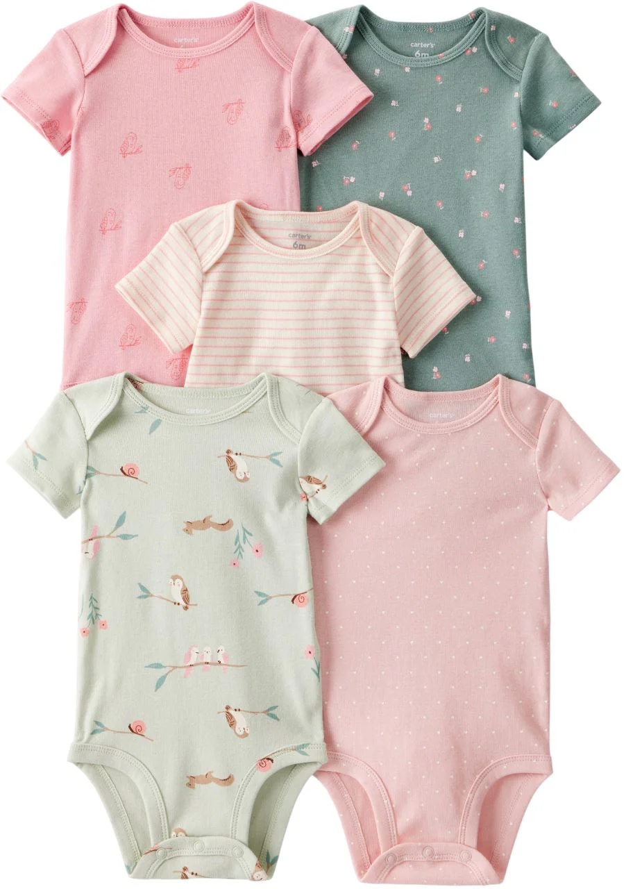 image for Carter's Set 5 body cu maneca scurta Owl Stripe Floral foto