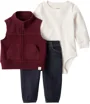 Carter's Set 3 piese Red Solid Denim - vesta fara maneci, pantaloni si body foto