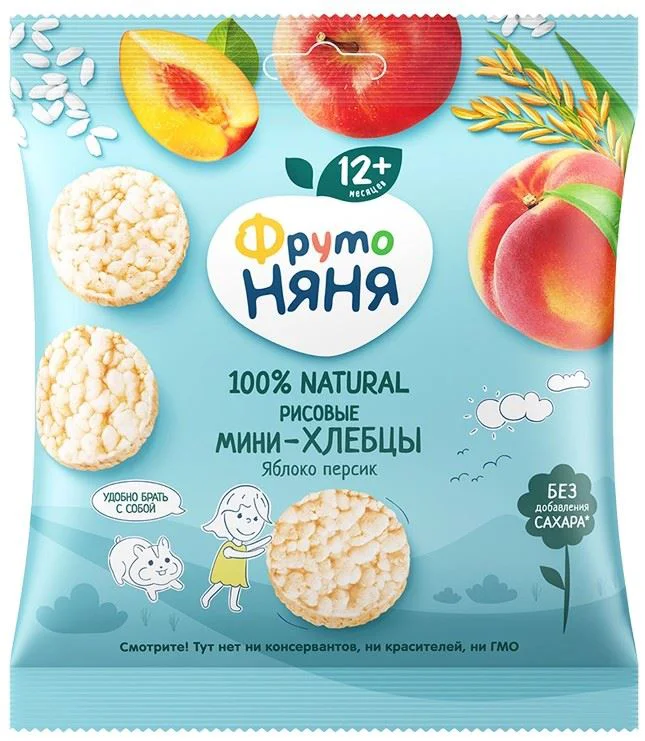 image for Мини-хлебцы рисовые ФрутоНяня с яблоком и персиком (12+ мес.), 30 г foto