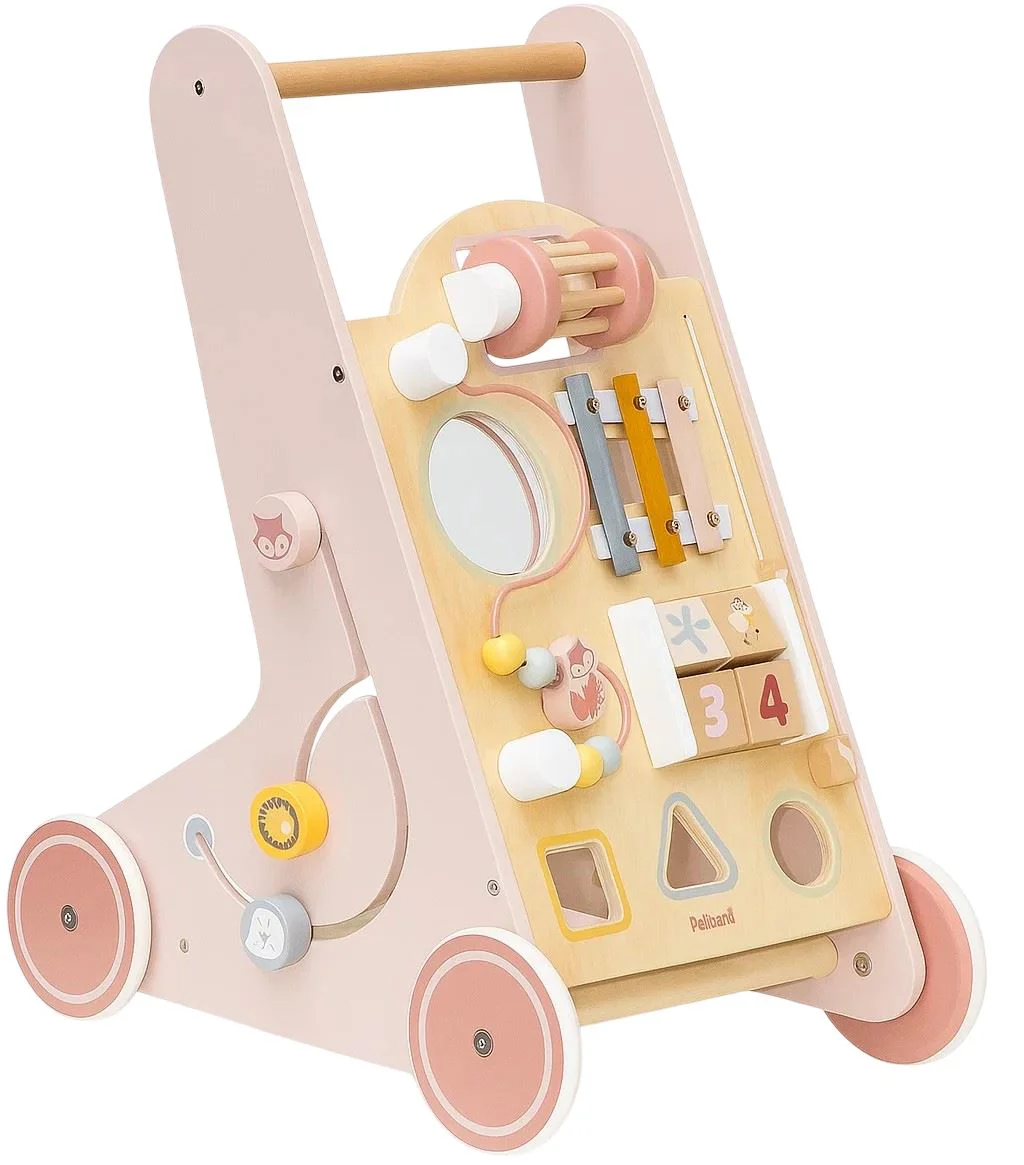 Antemergator din lemn cu activitati educative Viga Toys PolarB Pink foto