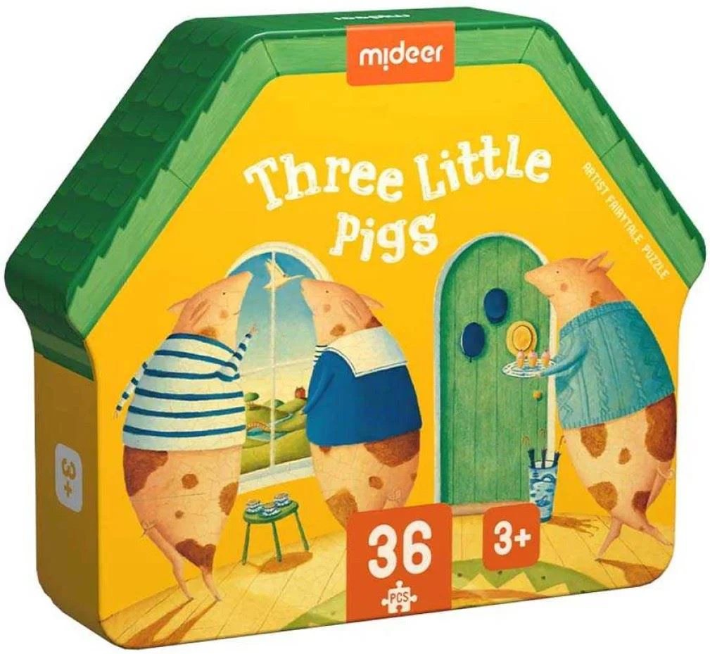 image for Puzzle Mideer cu basme ilustrate Trei purcelusi, 36 el. foto