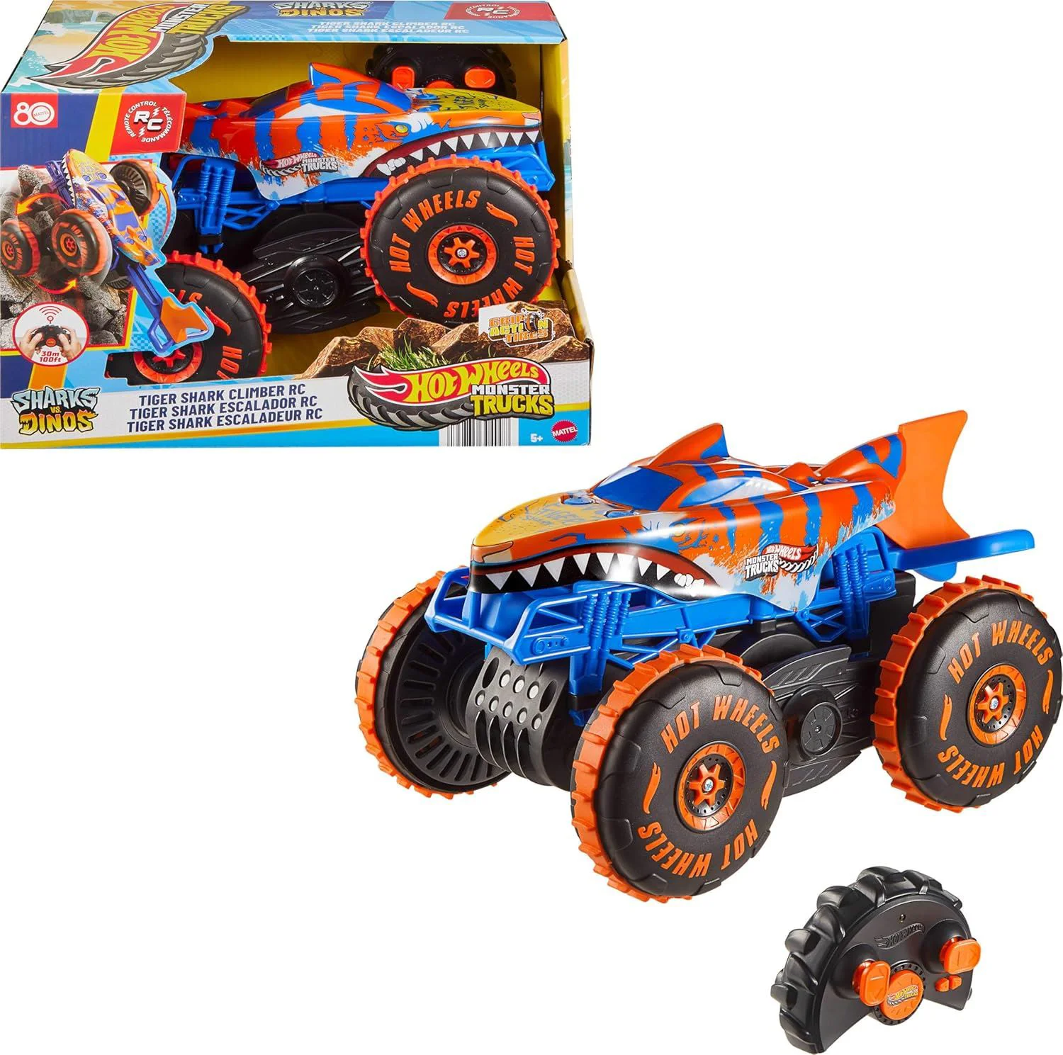 image for Машинка Hot Wheels Monster Trucks Tiger Shark с пультом управления 1:15 foto