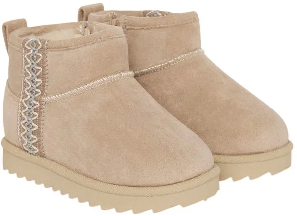 image for Saxo Blues Botine cu efect de piele intoarsa cu blanita Faux Beige foto