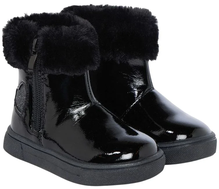 image for Saxo Blues Botine lacuite cu guler din blanita Faux Black foto