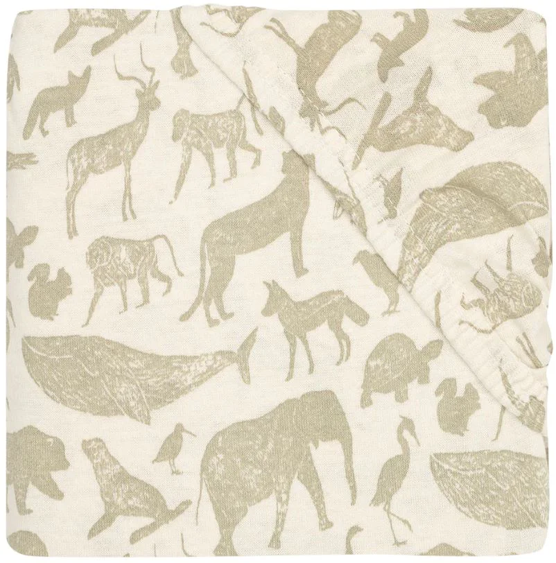 Простыня на резинке Jollein Jersey Animals Olive Green, 40/50x80/90 см foto