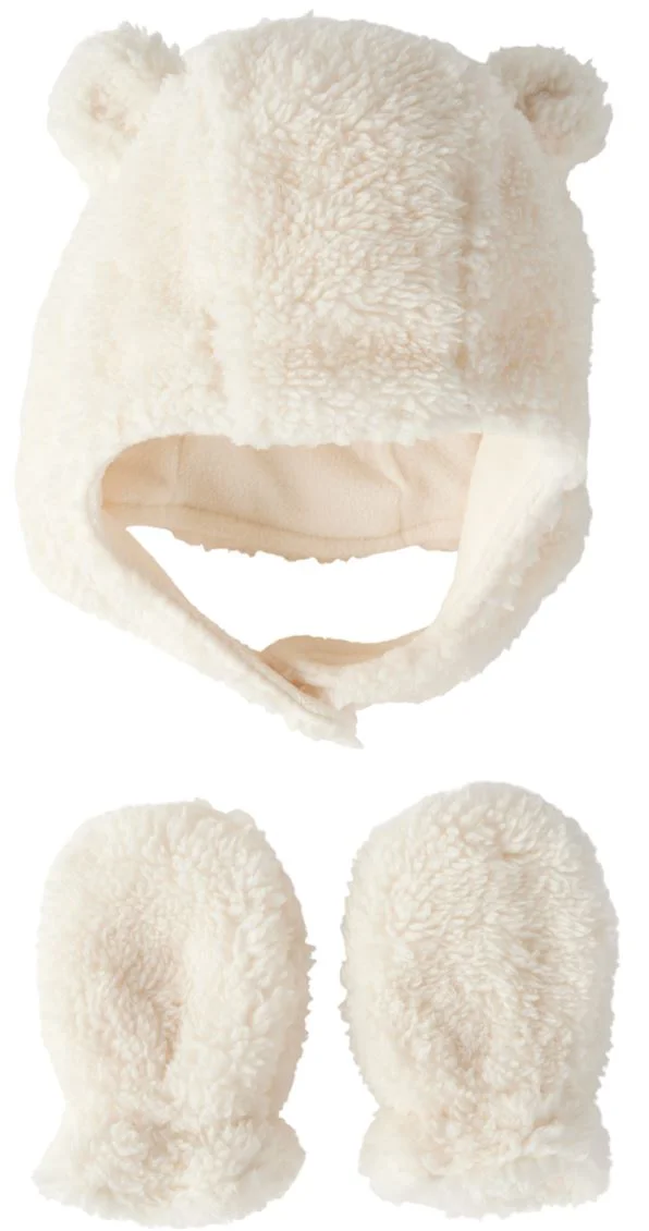 image for Carter's Комплект 2 в 1 Sherpa White - шапочка и варежки foto