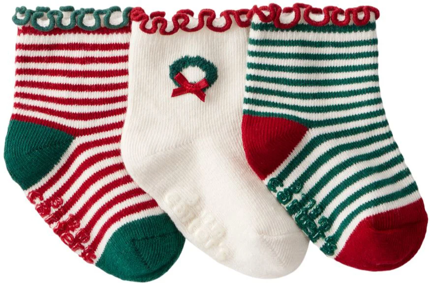 image for Carter's Set 3 perechi de sosete Christmas Bootie Red Green Stripe foto