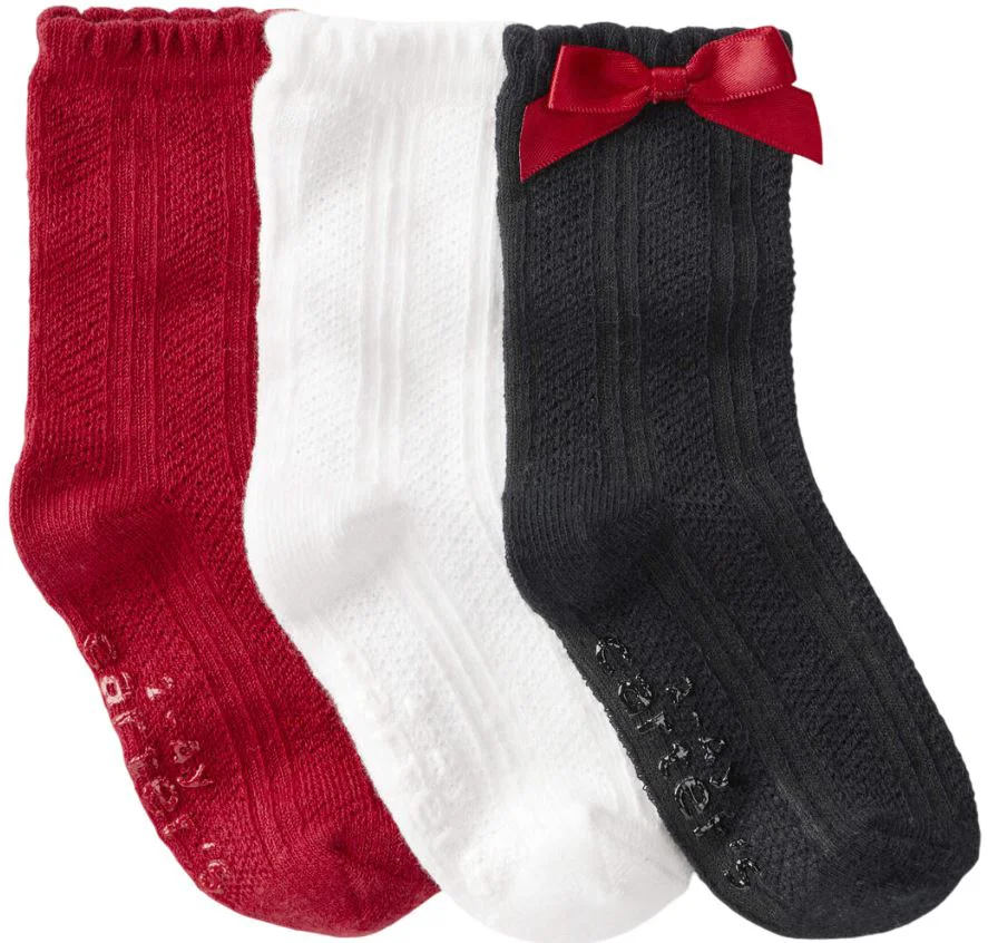 image for Carter's Set 3 perechi de sosete Christmas Bow-Blk-Wht-Red Crew foto