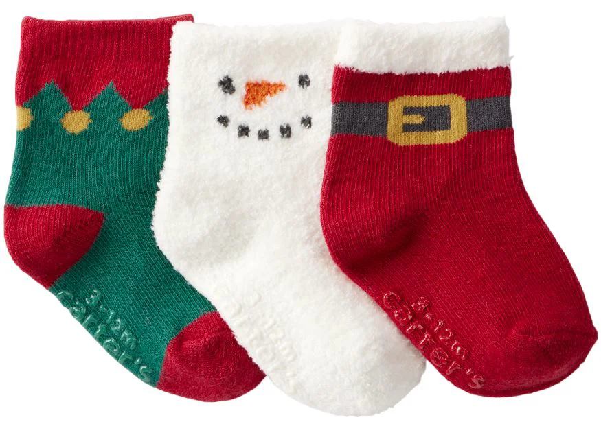 image for Carter's Set 3 perechi de sosete Christmas Bootie Elf-Santa Belt-Snowman foto