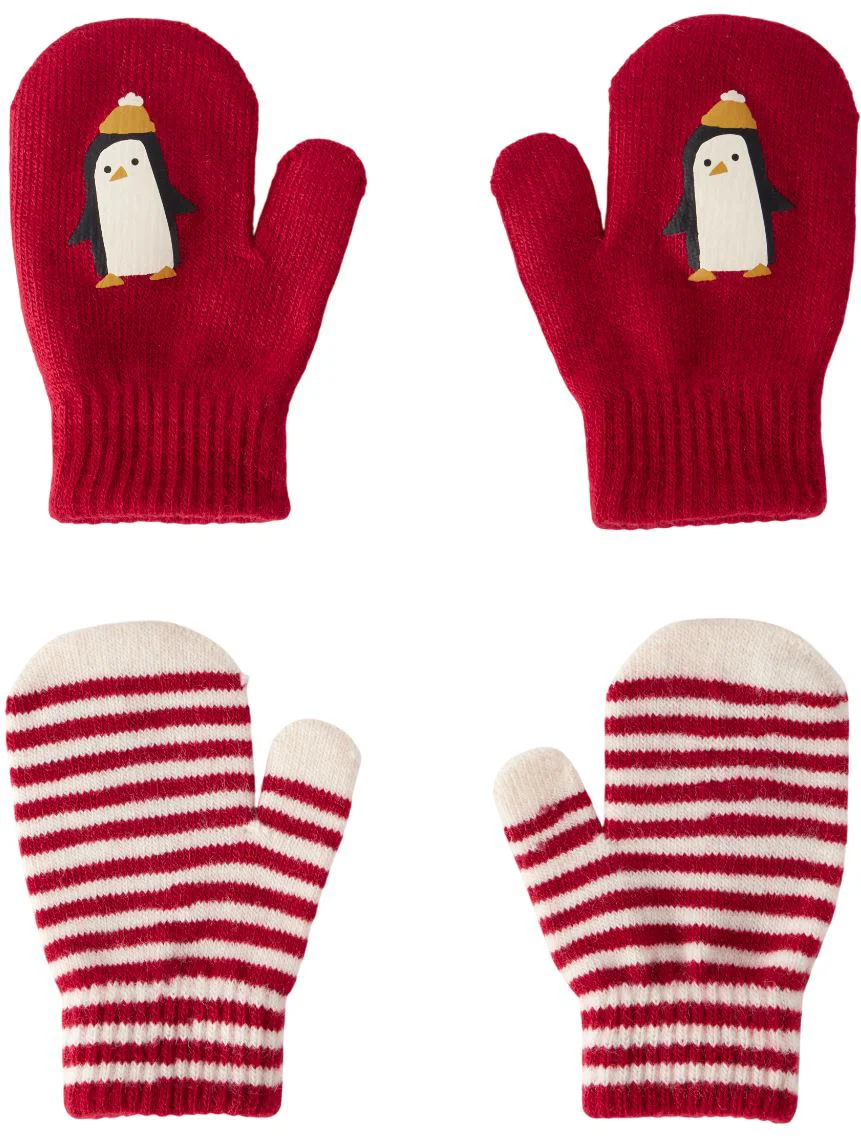 image for Carter's Set 2 perechi de manusi Mitten Red Stripe-Penguin foto