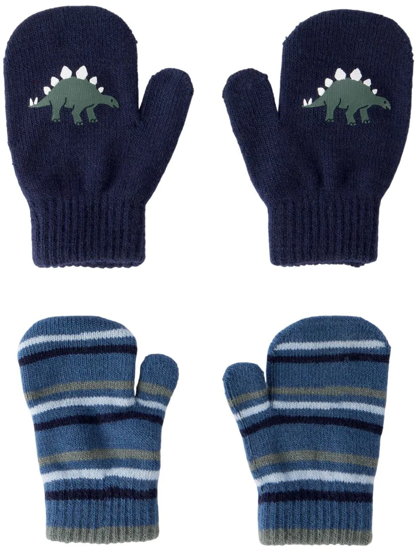 Carter's Set 2 perechi de manusi Mitten Dino Patch Blue Stripe foto