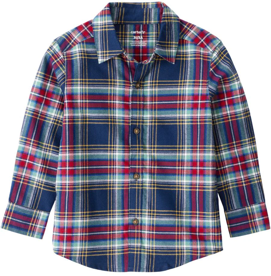 image for Carter's Хлопковая рубашка Matching Plaid Green Navy foto