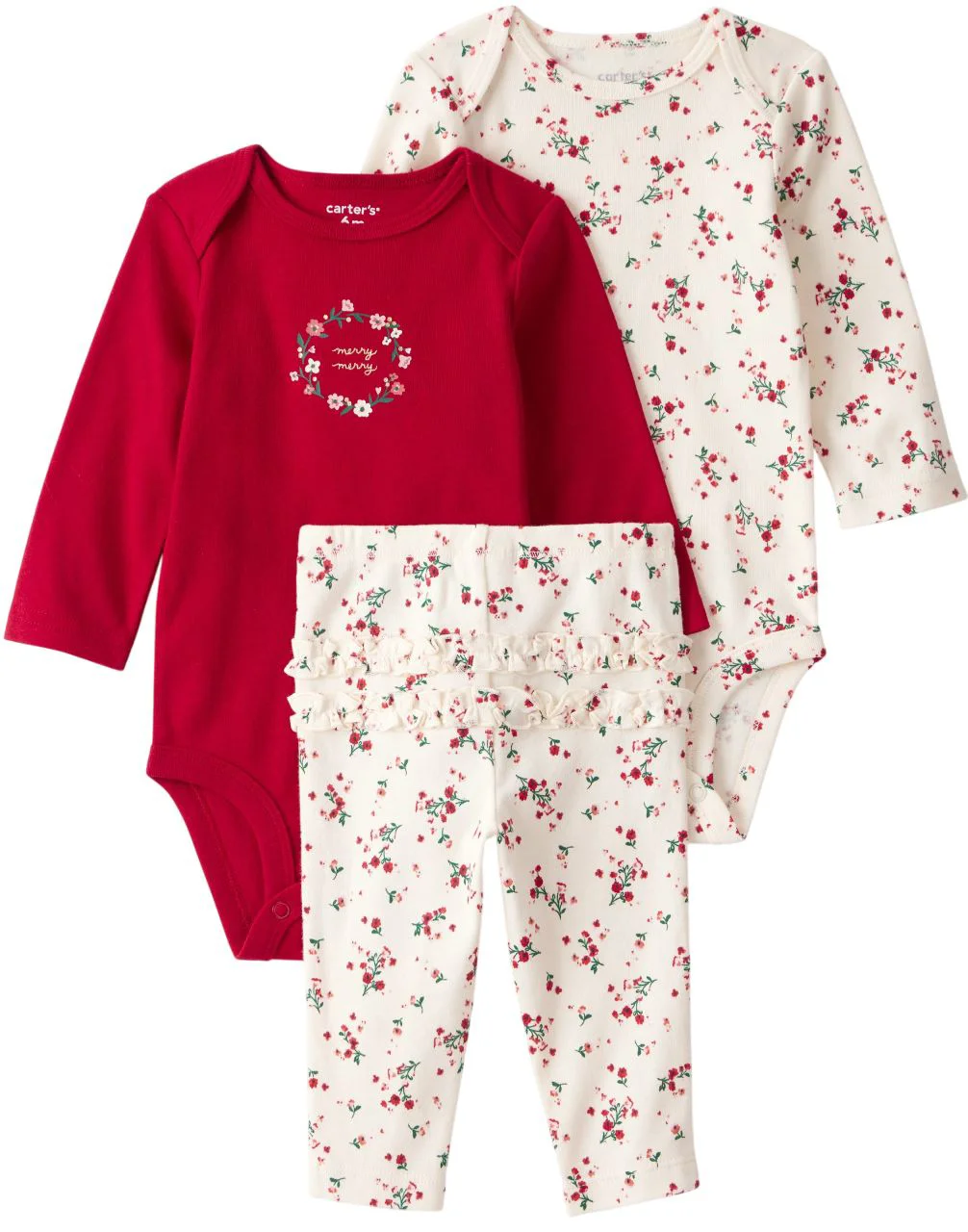 image for Carter's Set 3 piese Christmas Holiday Floral - 2 body cu maneca lunga si pantaloni foto