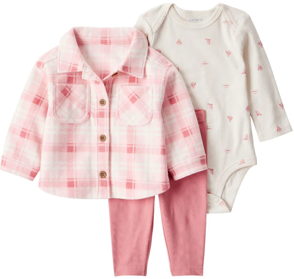 image for Carter's Set 3 piese Pink Plaid - cardigan, body cu maneca lunga si pantaloni foto