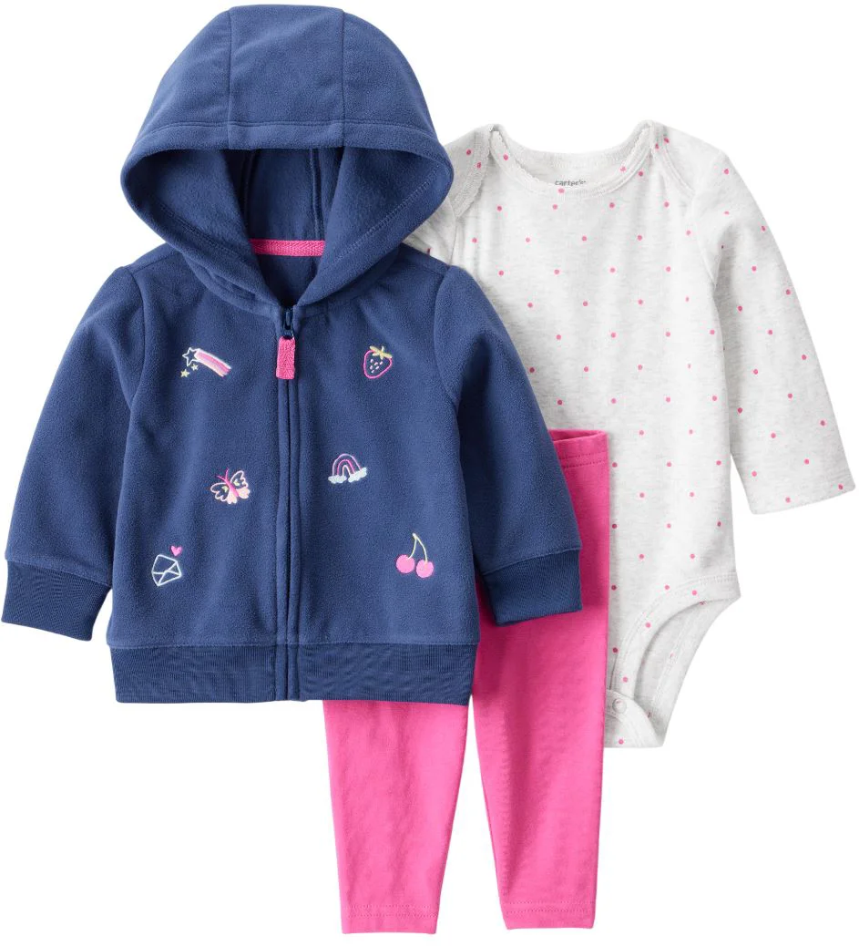 image for Carter's Комплект 3 в 1 Navy Embroidery - толстовка с капюшоном, боди с длинными рукавами и штаны foto