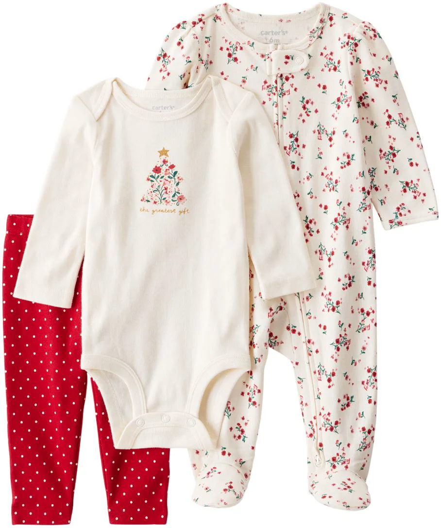 image for Carter's Комплект 3 в 1 Christmas Floral - пижама, боди с длинными рукавами и штаны foto