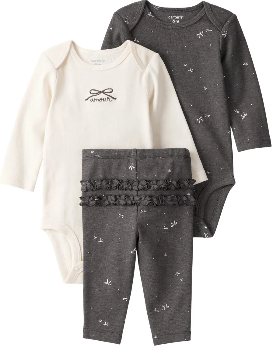 Carter's Set 3 piese Bow Grey - 2 body cu maneca lunga si pantaloni foto