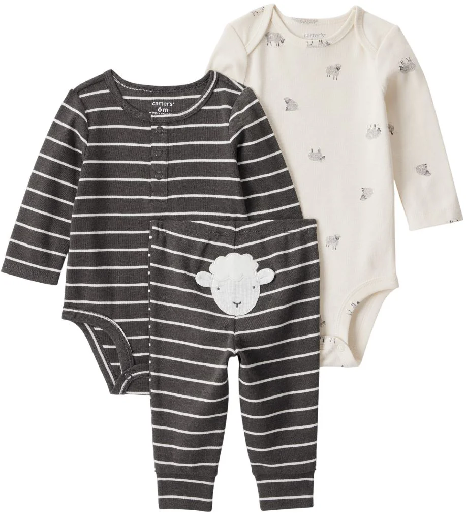 Carter's Set 3 piese Striped Sheep - 2 body cu maneca lunga si pantaloni foto
