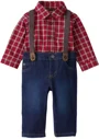 Carter's Set 3 piese Red Mini Plaid - camasa si pantaloni cu bretele ajustabile foto