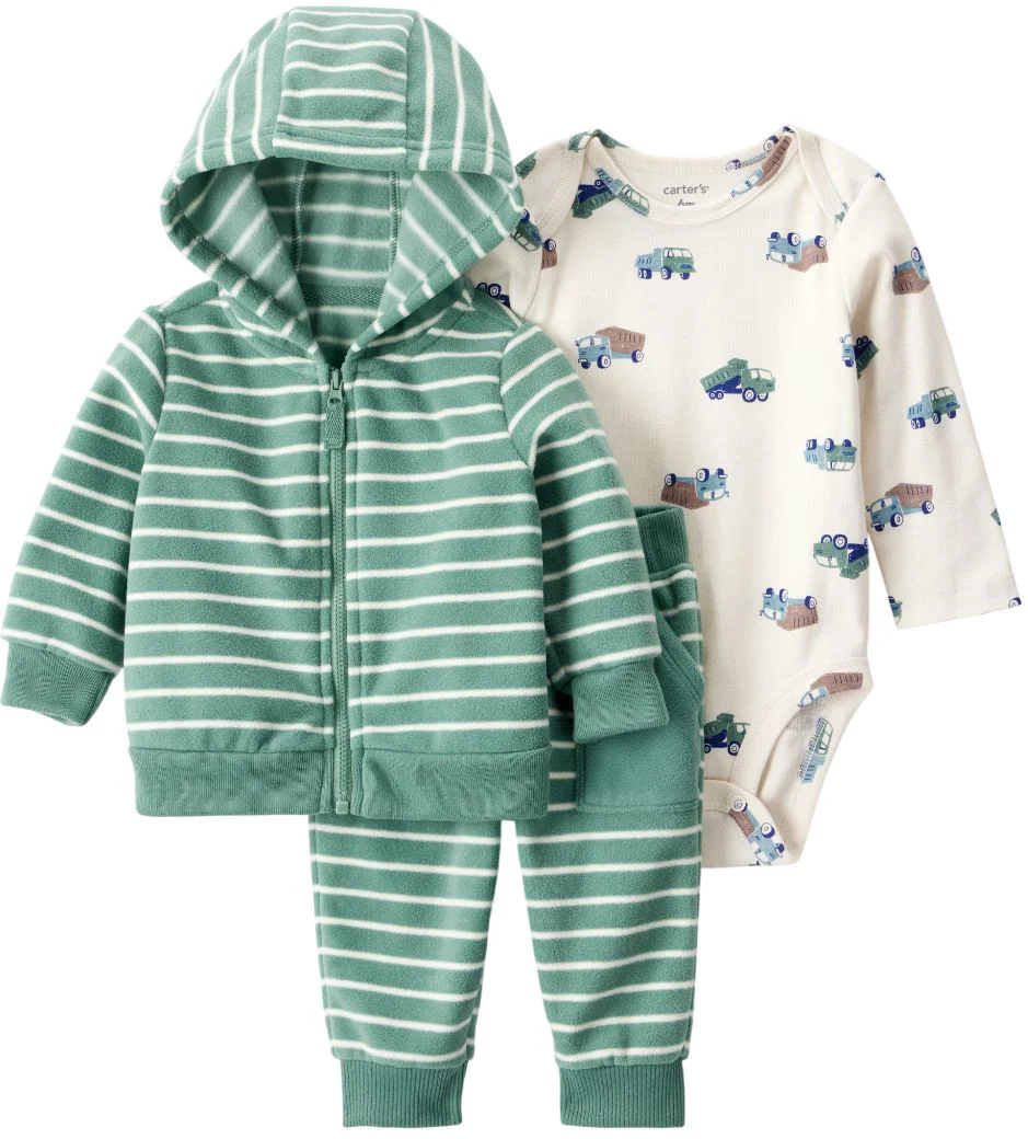 image for Carter's Set 3 piese Green Stripe - hanorac cu gluga, body cu maneca lunga si pantaloni foto