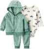 Carter's Set 3 piese Green Stripe - hanorac cu gluga, body cu maneca lunga si pantaloni foto