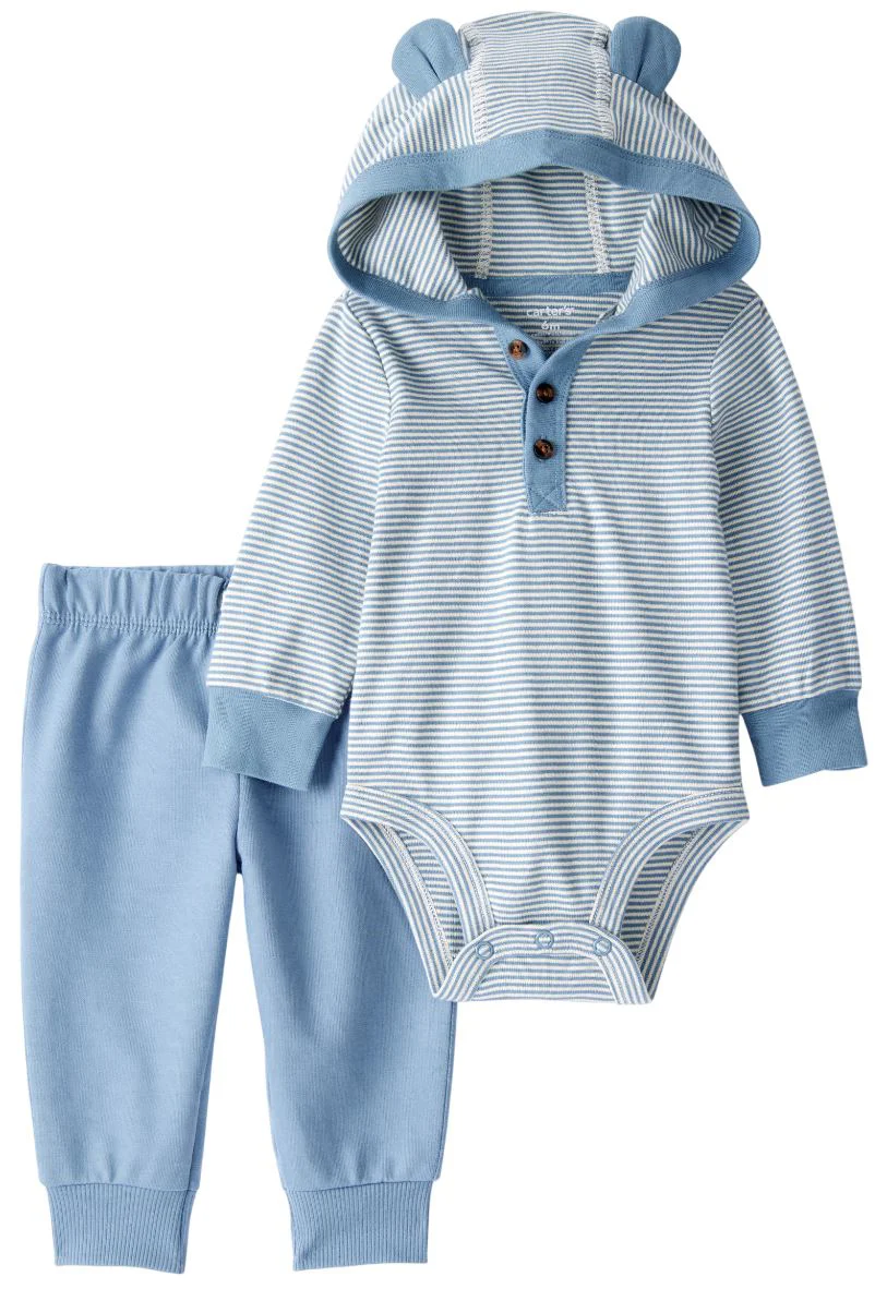 image for Carter's Set 2 piese Blue Striped Bear - body cu gluga si pantaloni foto
