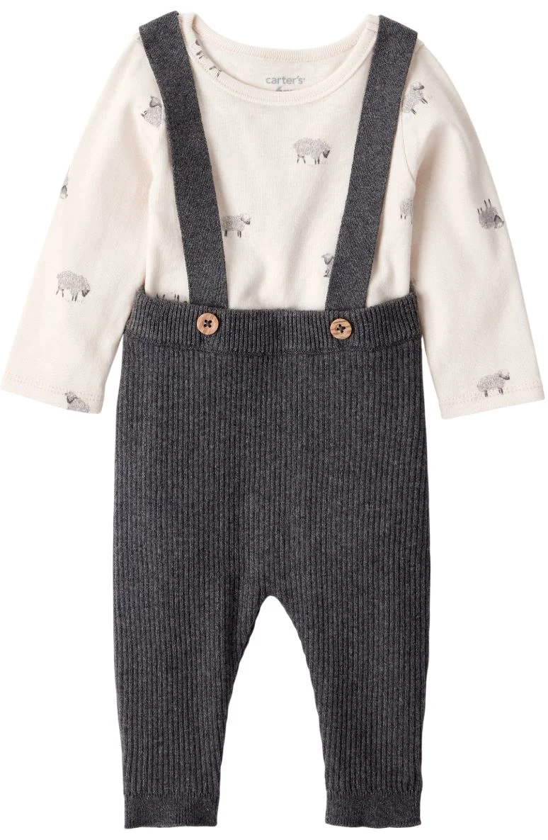 Carter's Set 2 piese Gray Sheep - body si pantaloni cu bretele foto