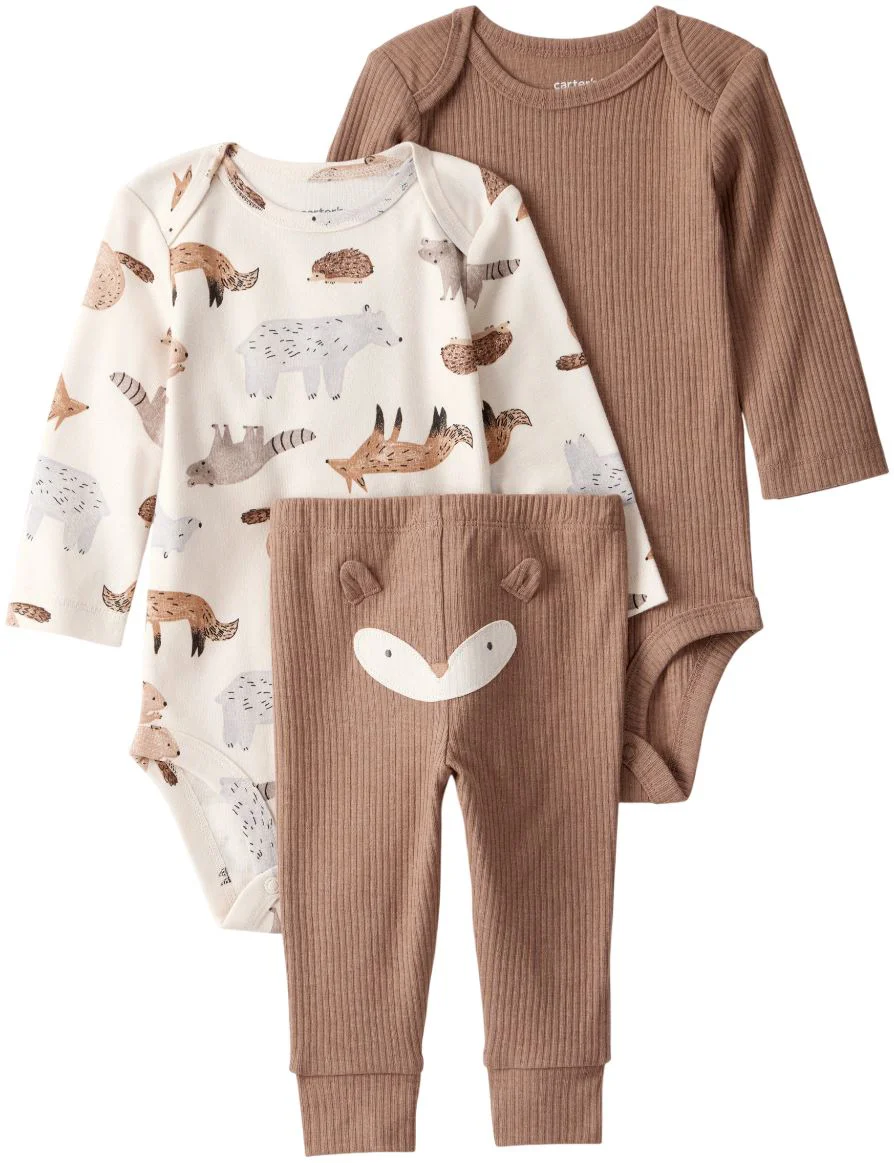 image for Carter's Set 3 piese Brown Fox - 2 body cu maneca lunga si pantaloni foto