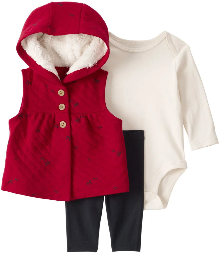 image for Carter’s Комплект 3 в 1 Red Vest Bow - жилет с капюшоном, штаны и боди foto