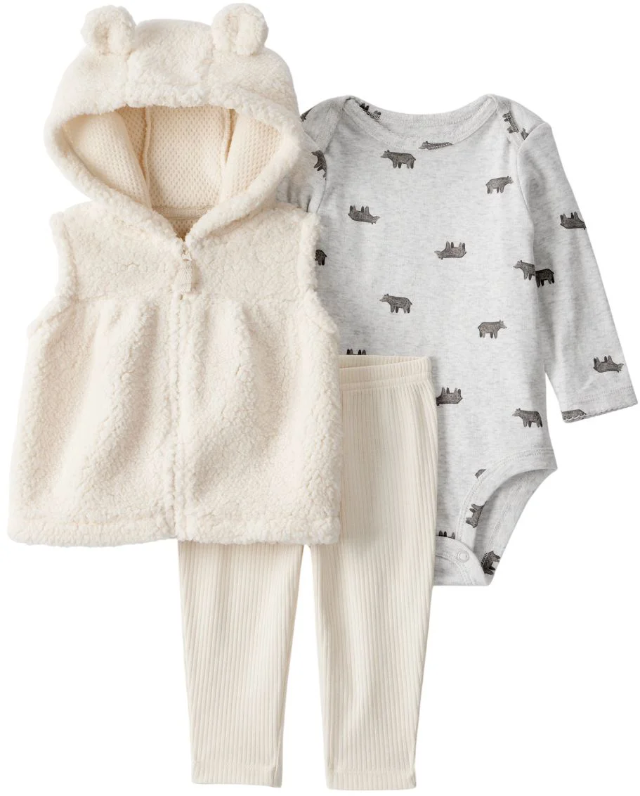 image for Carter’s Комплект 3 в 1 Ivory Sherpa Bear - жилет с капюшоном, штаны и боди foto