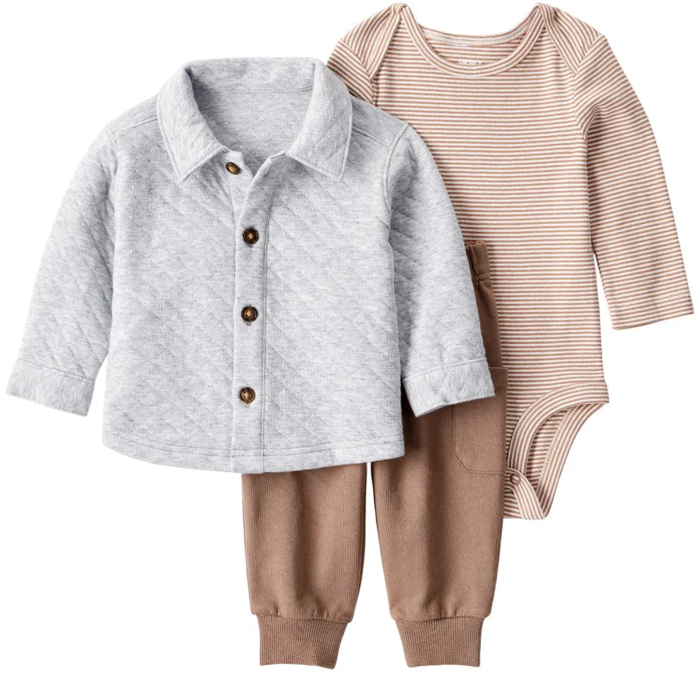 Carter's Set 3 piese Gray Quilted Stripe - cardigan matlasat, body si pantaloni foto