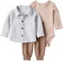 Carter's Set 3 piese Gray Quilted Stripe - cardigan matlasat, body si pantaloni foto