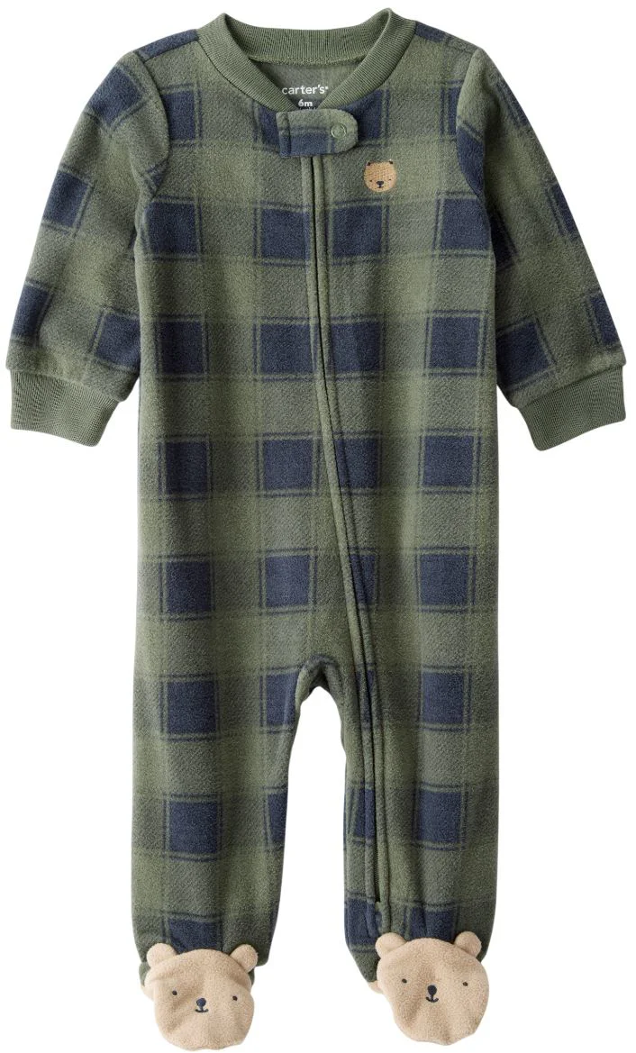 Carter's Pijama din microfleece Green Plaid Bear Feet foto