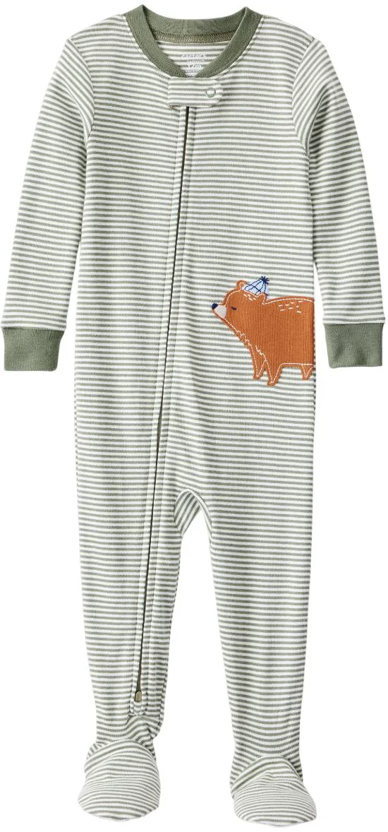 Carter's Pijama din bumbac cu botosei Green Stripe Bear foto