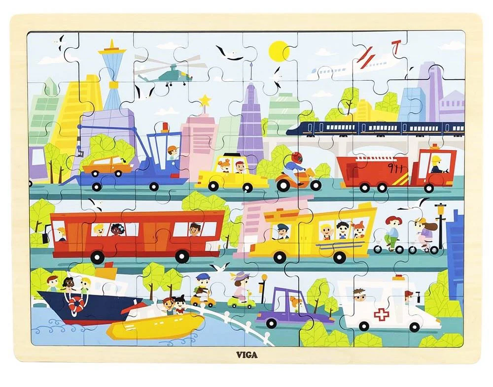 image for Деревянный пазл Viga Toys «Транспорт», 48 деталей foto